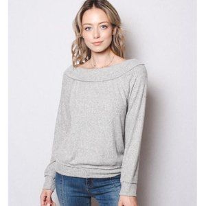 Grey Off the Shoulder Long Sleeve Top